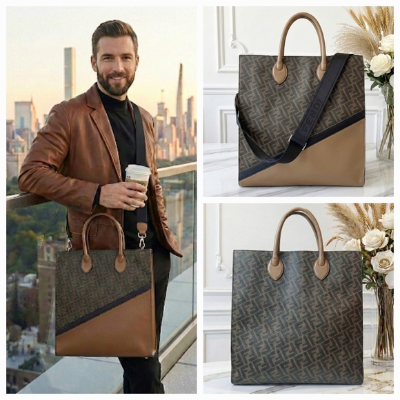 Fendi EUC ✨️Diagonal Vertical Shopper Tote Brown FF Monogram ✨ UNISEX🎁 - Picture 3 of 17